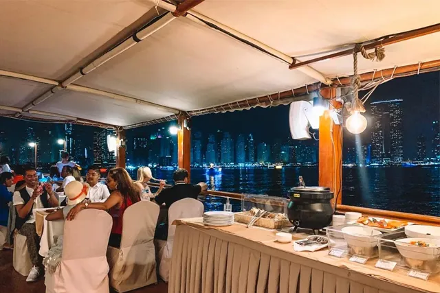 Delicious dinner served on a Dhow Cruise brunch in Dubai Marina