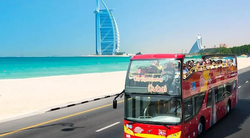 Big Bus Dubai Tour near Burj Al Arab and Jumeirah Beach