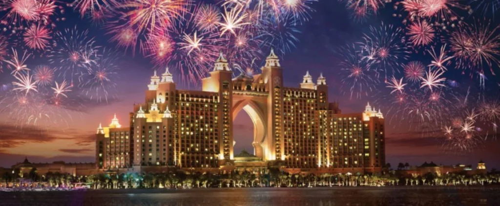A spectacular fireworks display in Atlantis, The Palm