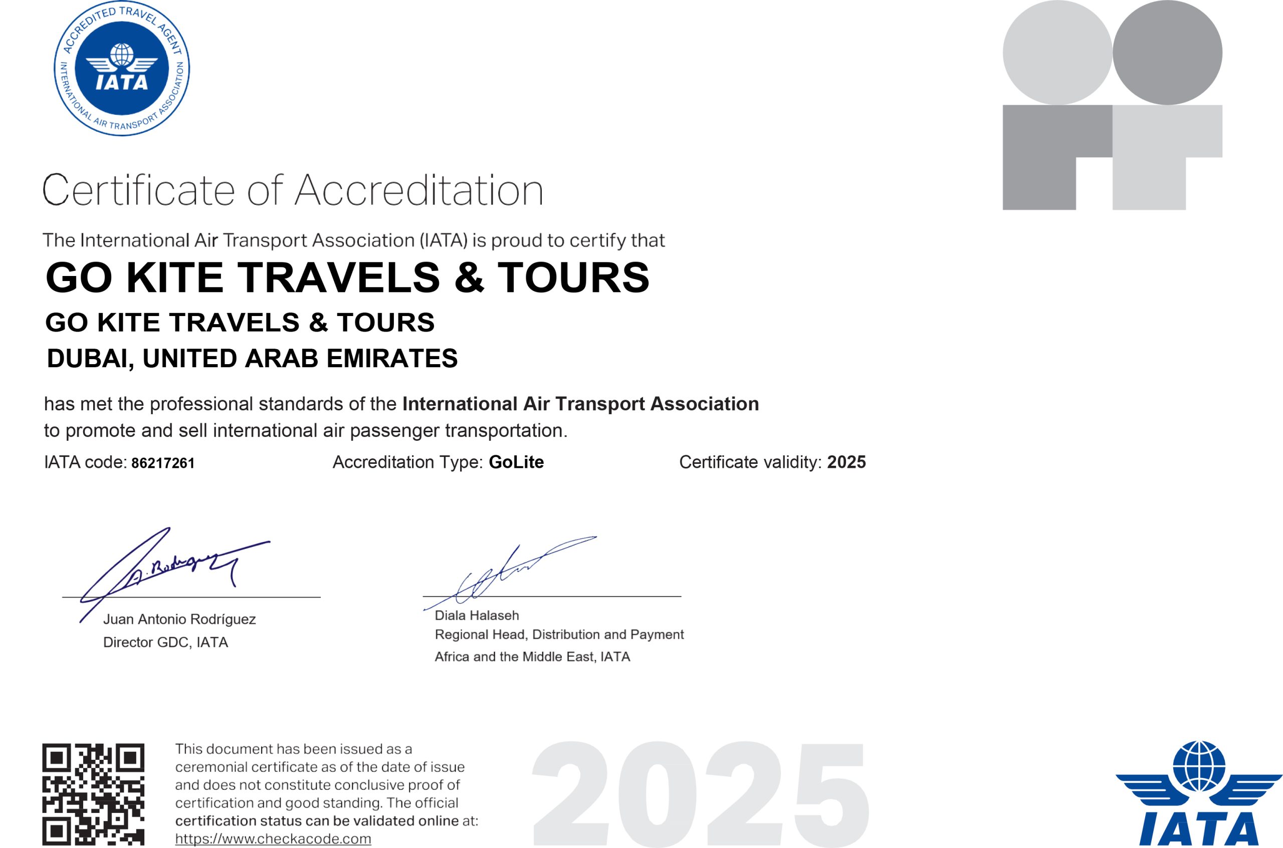 IATA Accreditation Certificate - Go Kite Travel